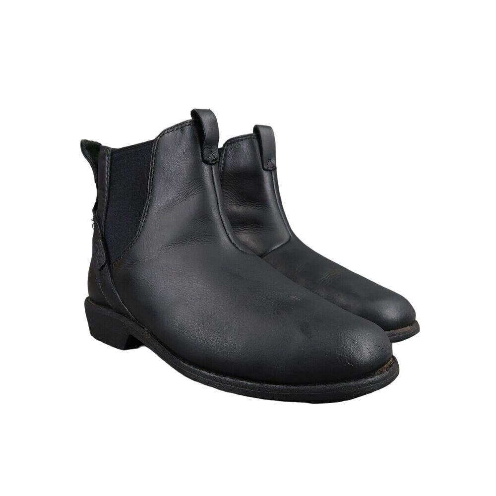 Teva Shoes Womens 5.5 Boots Leather Fashion Ellery Pull In Chelsea Casual Black